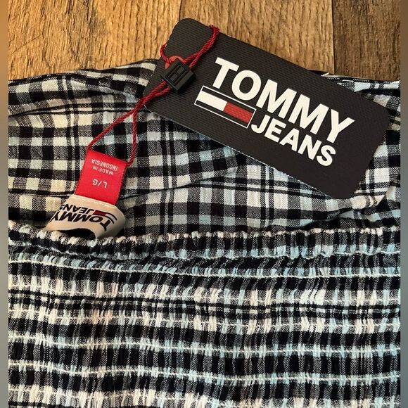 Tommy Jeans Women's Plaid Smocked Scarf Bandeau Top Blue Size Large - Picture 9 of 12